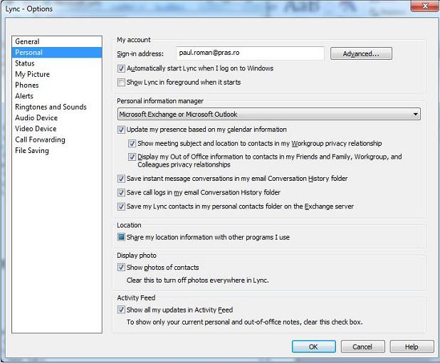 Lync Client Options