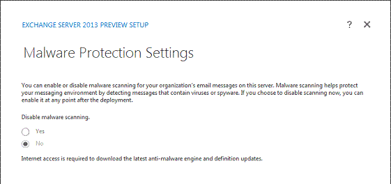 Exchange 2013 Setup - Enable Malware Protection