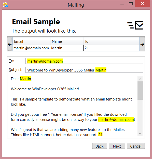 Mailing Wizard Email Sample